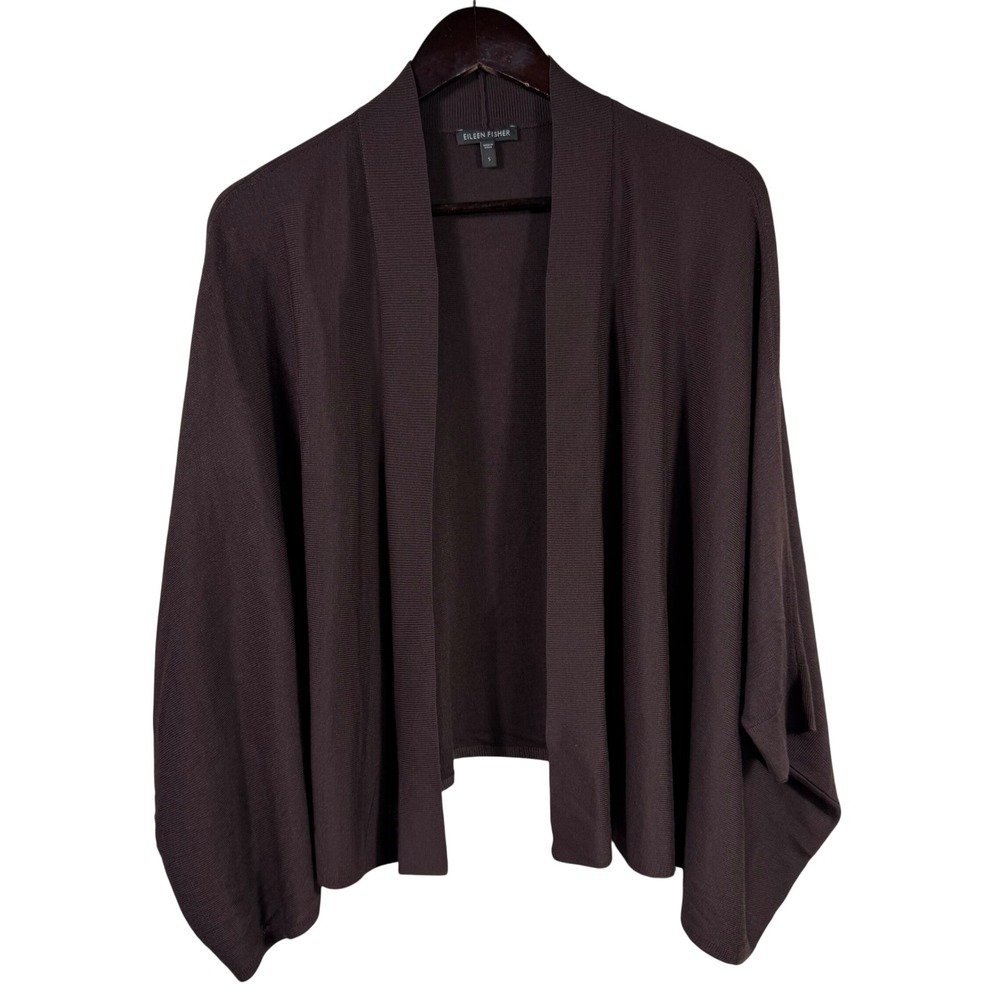 Eileen Fisher Brown Silk Viscose Open‎ Front Batwing Cardigan Sweater Small